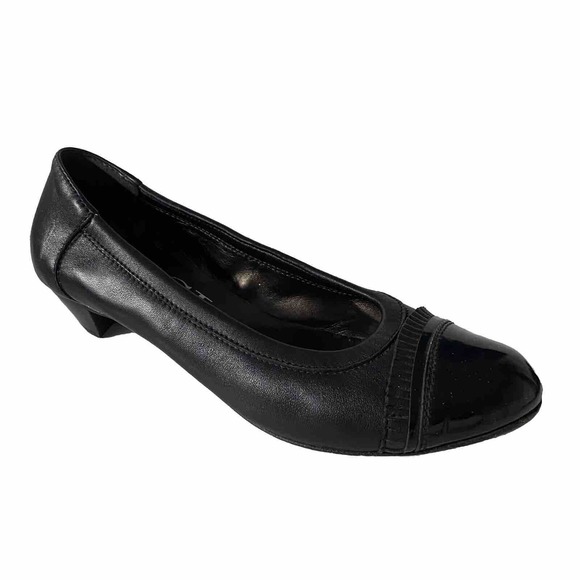 AGL Attilio Giusti Leombruni Pump Ballet Black Leather Pleated Low Heel … - Picture 1 of 6